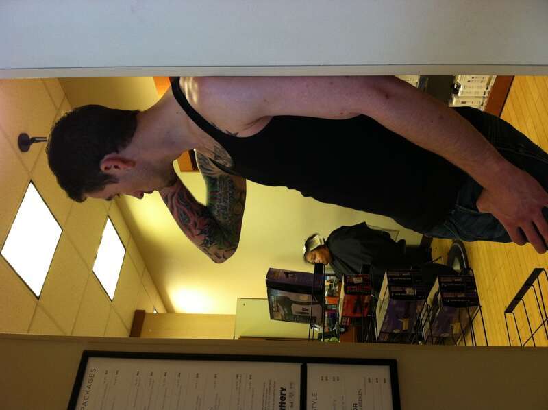 Aaron wanted a haircut, I was just people watching.