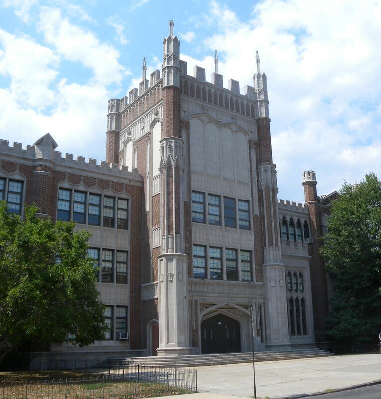 Looking north from Avenue A at Bayonne Junior High on a sunny early afternoon.