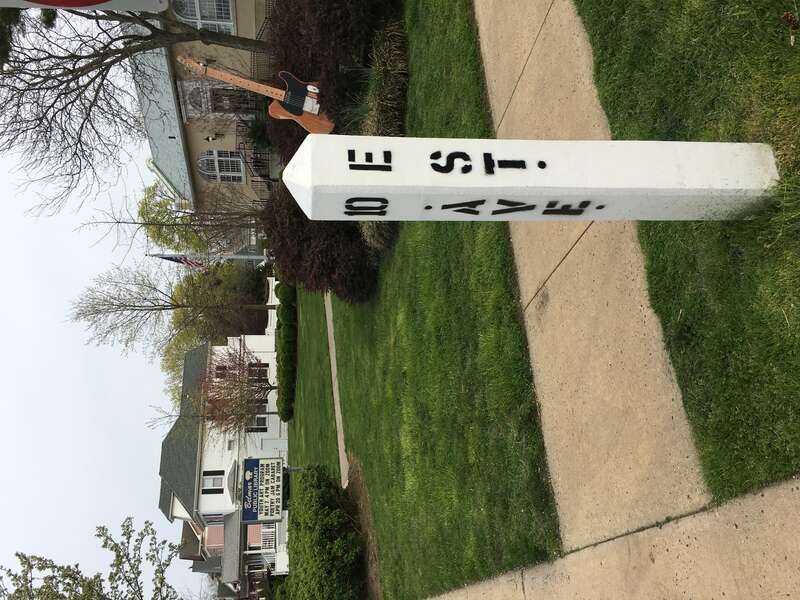 The Belmar Public Library in Belmar, New Jersey, is located at the corner of E Street and Tenth Avenue, two street names that have great significance in the history of Bruce Springsteen and the E Street Band.  As a result, a large replica of