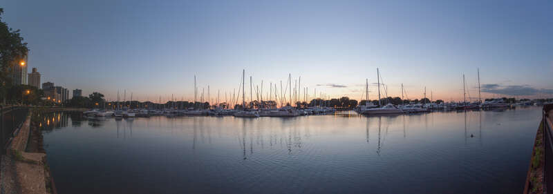 Belmont harbor sunrise panorama