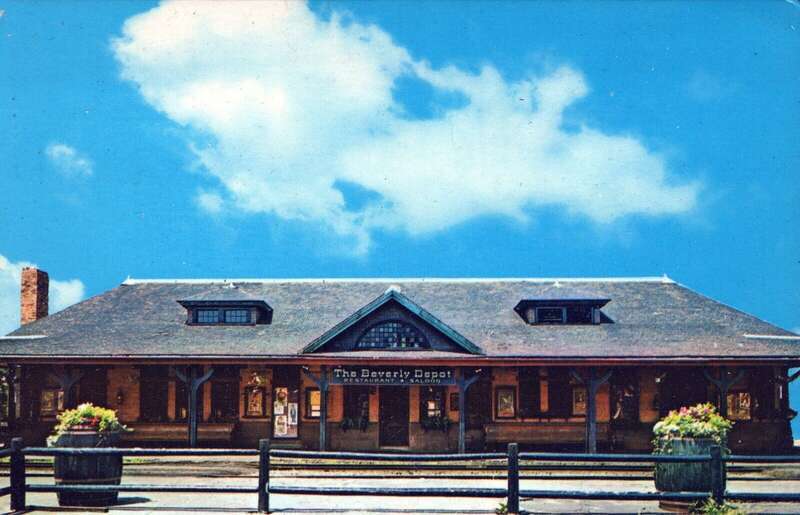 Chrome postcard of Beverly Depot advertising a steakhouse inside, likely produced when the restaurant opened in 1972