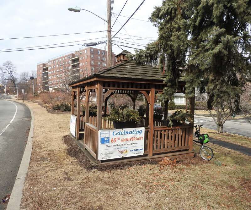 Looking north at gazebo at Bloomfield and Claremont Avenues