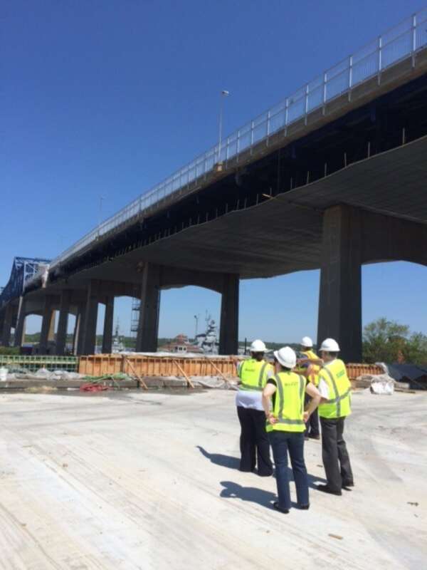 Acting Highway Administrator Tom Tinlin and team check progress on the Braga Bridge, Fall River.