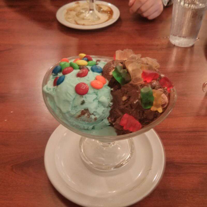 Bubblegum+gummy bear ice cream and rocky road ice cream with m&amp;amp;ms and gummy bears as topping. Because 'Murica! #icecream #murica #creamery #WalnutCreek