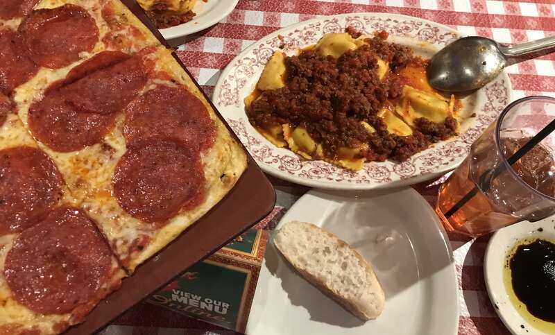 Lunch is served. 
Buca Di Beppo

7887 Center Drive, Huntington Beach, CA (United States)
