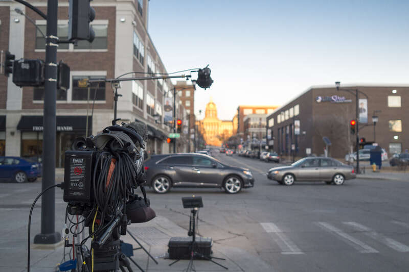 On of countless TV camera positions around downtown using the State Capitol for the backdrop.

Photos from around Des Moines on the eve of the Iowa caucuses.