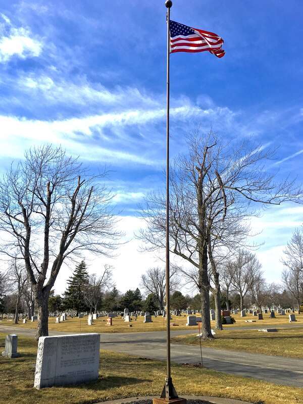 As seen at Buffalo Cemetery in Cheektowaga, New York in March 2021: this memorial &quot;in memory of the brave men of Cheektowaga who served their country in the World War, 1914-18&quot; was &quot;dedicated by Cheektowaga Post No. 2429, Veterans of Foreign Wars of