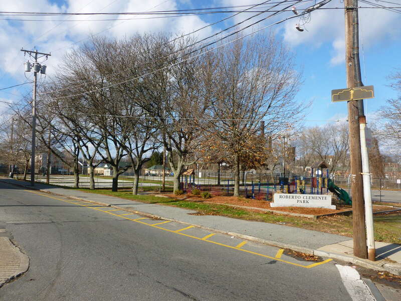Clemente Park, located at 803 Middlesex Street, Lowell, Massachusetts.  East side of park shown.