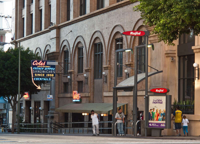Exterior of Cole's Pacific Electric Buffet, in Downtown Los Angeles, California.