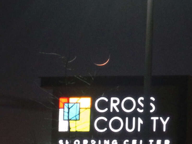 A cresent moon over the Cross County Center, Yonkers, NY on January 5, 2011