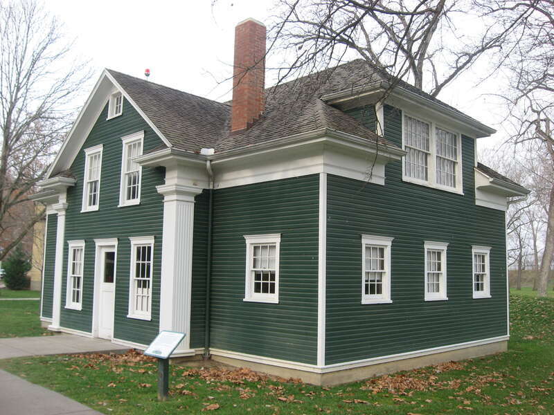 Front and eastern side of the Deeds' Barn, located at Carillon Historical Park in Dayton, Ohio, United States.  Built in 1890 on the farm of Edward Andrew Deeds, it was here that Charles F. Kettering invented the electric engine starter.  The barn
