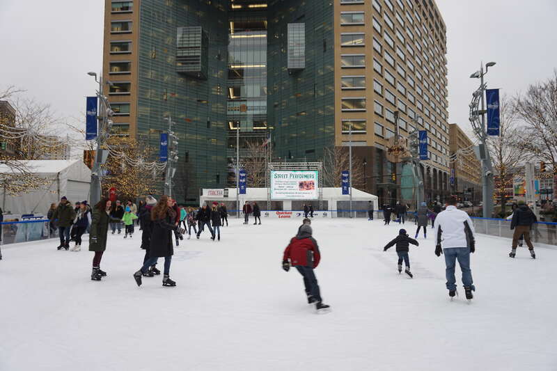 The skating rink at Campus Martius Park in Detroit, Michigan (United States).