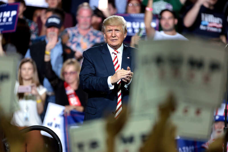 Donald Trump speaking with supporters at a campaign rally at the Prescott Valley Event Center in Prescott Valley, Arizona.

Please attribute to Gage Skidmore if used elsewhere.