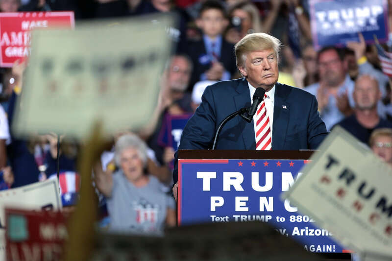 Donald Trump speaking with supporters at a campaign rally at the Prescott Valley Event Center in Prescott Valley, Arizona.

Please attribute to Gage Skidmore if used elsewhere.