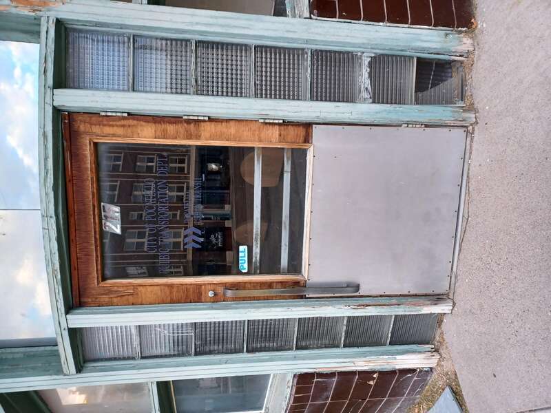Door of City of Pocatello Public Transportation Dept., Pocatello Urban Transit, former Pocatello Greyhound Bus Depot