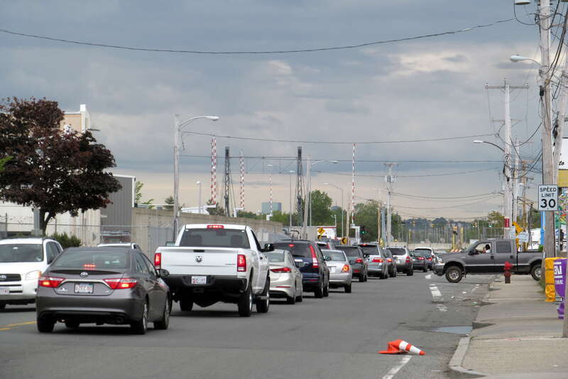 Traffic backed up on Western Avenue in Lynn due to an open drawbridge in May 2017