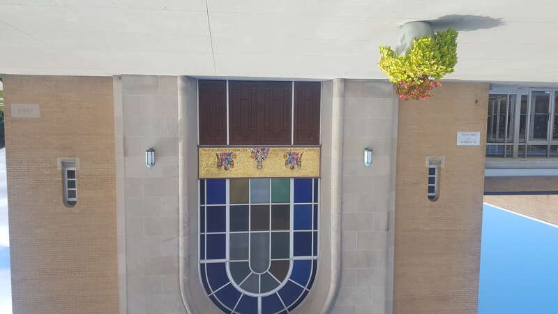 Entrance, St. Clement Orthodox Church, Dearborn, Michigan with gold mosaic