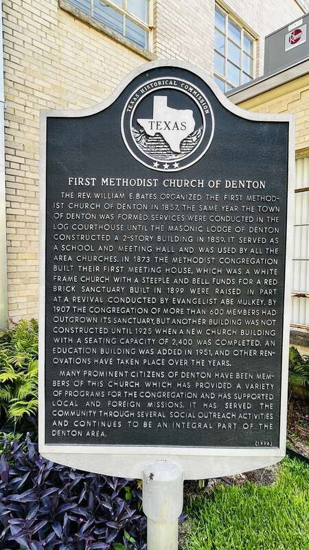 First Methodist Church Of Denton, Texas Historical Commission marker in Denton Texas