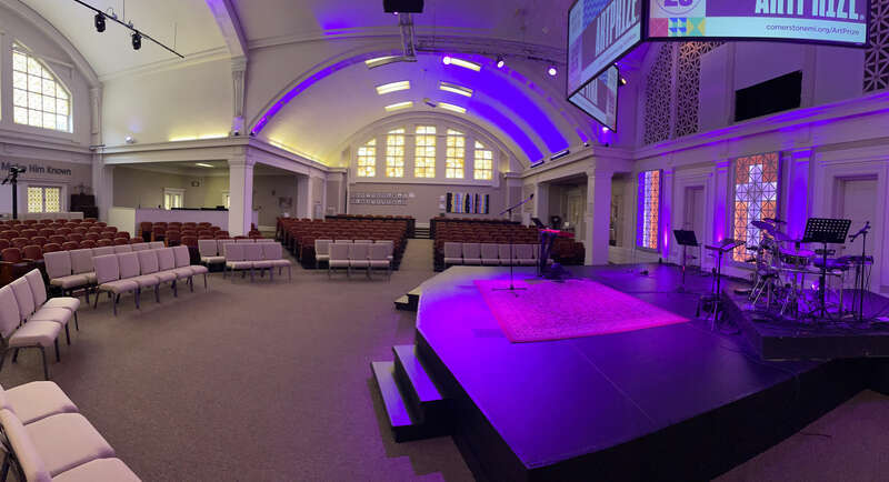The sanctuary of Cornerstone Church - Heritage Hill Campus, built as First Church of Christ Scientist, in Grand Rapids, Michigan.