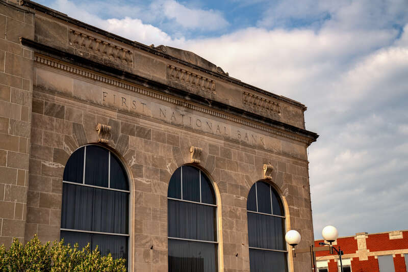 The First National Bank building in downtown Coffeyville, Kansas.

© 2019 Tony Webster