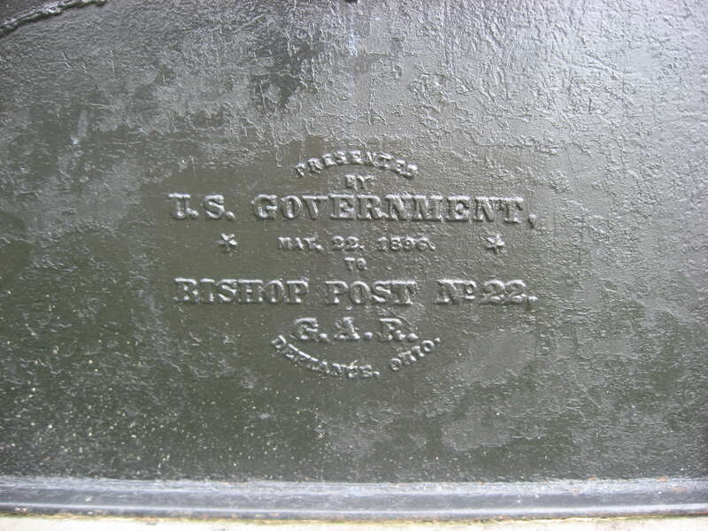 Inscription on a cannon at the site of Fort Defiance, located atop a bluff overlooking the confluence of the Auglaize and Maumee Rivers in Defiance, Ohio, United States.  Built in 1794, the fort served as U.S. Army headquarters before the Battle of