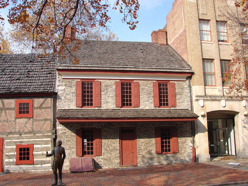 Gen. Horatio Gates House on the NRHP since December 6, 1971. At 157–159 West Market Street, York, York County, Pennsylvania.  Statue in front is of Gates.