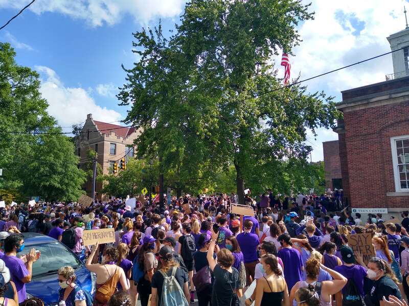 One of the George Floyd protests, in Chapel Hill, North Carolina, on June 5, 2020. Many protestors are wearing purple to honor Breonna Taylor.