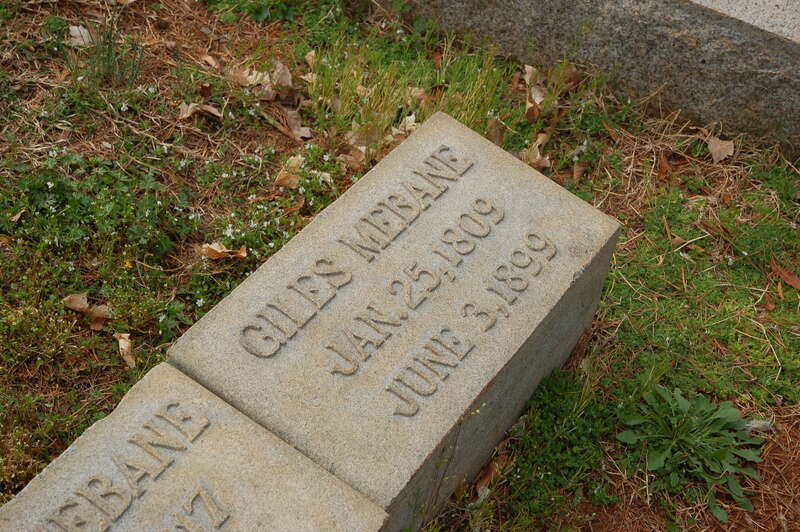Picture of Giles Mebane's Tombstone in Linwood Cemetary, Graham, NC