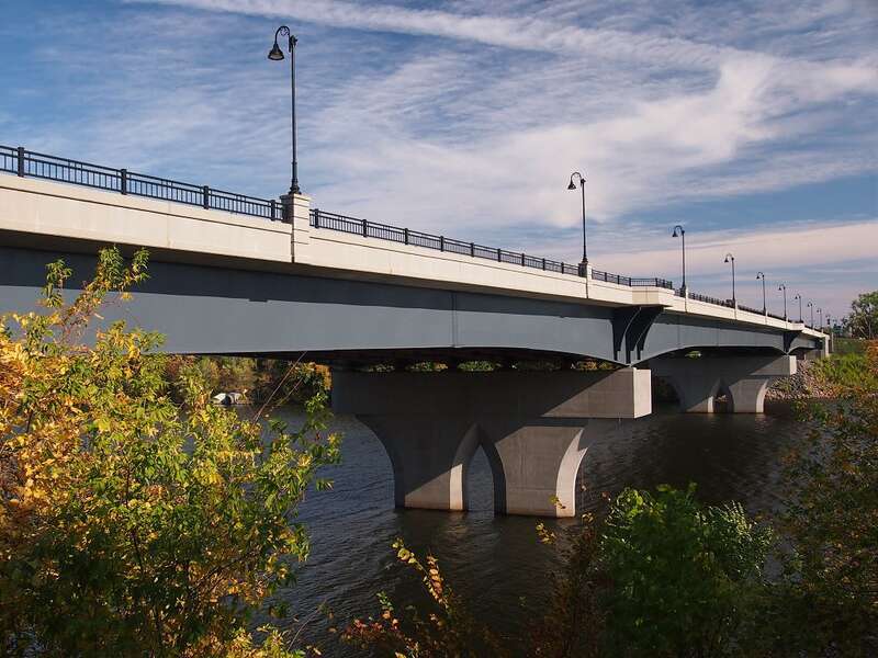 Granite City Crossing (bridge carrying Minnesota State Highway 23 over the Mississippi River).  Viewed from the southwest.