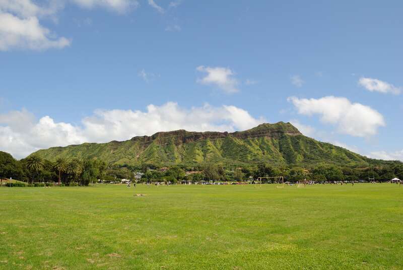 After some rains, Diamond Head turned green. Here's a previous shot when it was a bit more brown: 

www.flickr.com/photos/danramarch/5292086615/