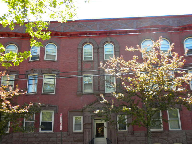 Hamilton Apartments on the NRHP since June 28, 1984.  The apartments are at 247–249 North Duke Street and 104–118 East Walnut Street (photo is of Walnut Street) in Musser Park neighborhood of central Lancaster (city), Pennsylvania