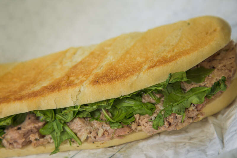 A vegan tuna melt sandwich from Herbivorous Butcher in Minneapolis, Minnesota.