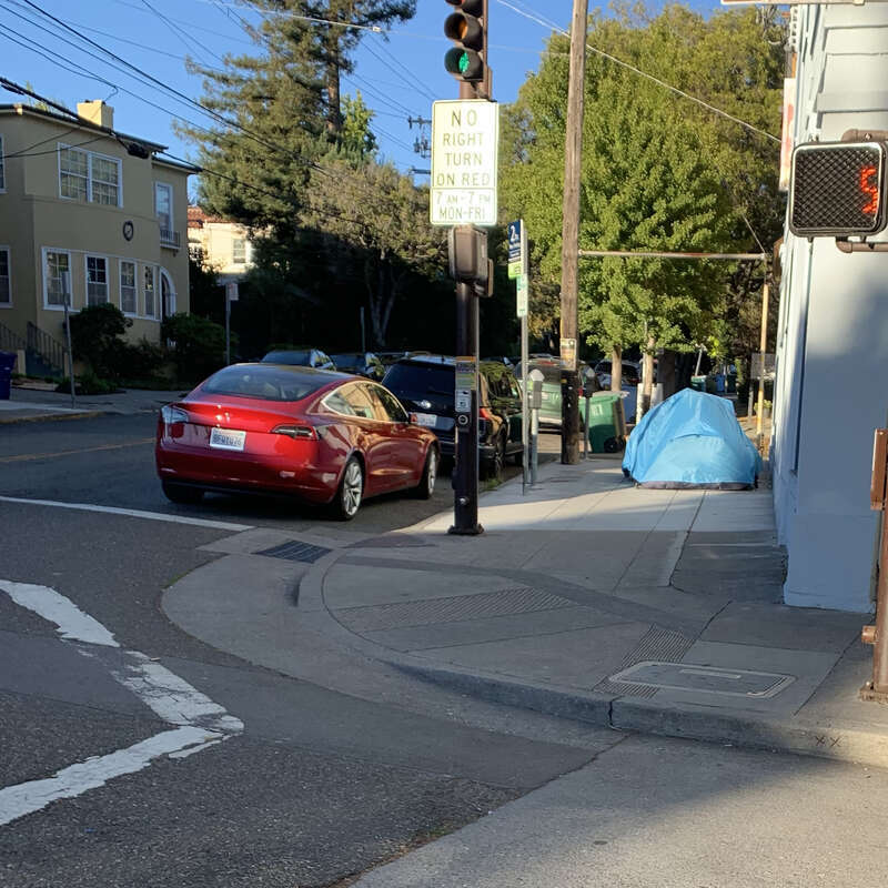 Homeless tent in Rockridge, Oakland, CA