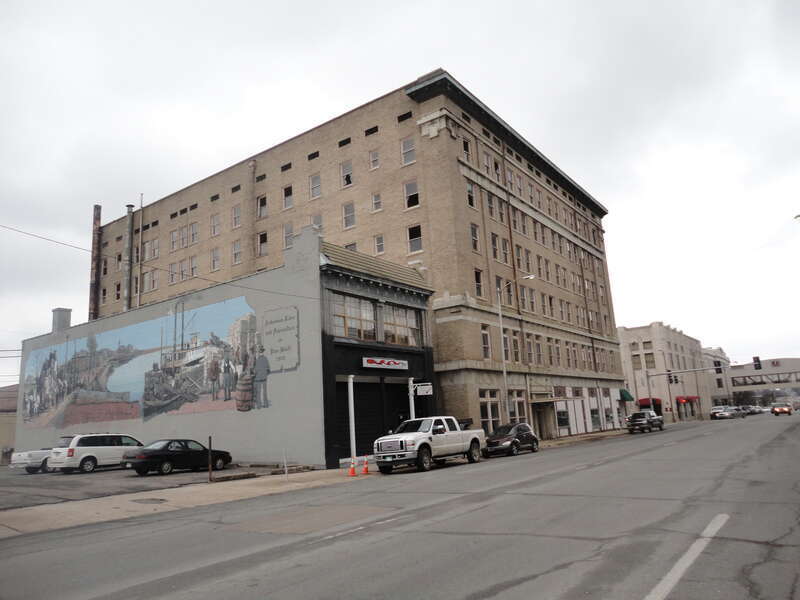 From flickr: Steamboat Mural - Pine Bluff, Arkansas. (The hotel is the large building behind the mural).