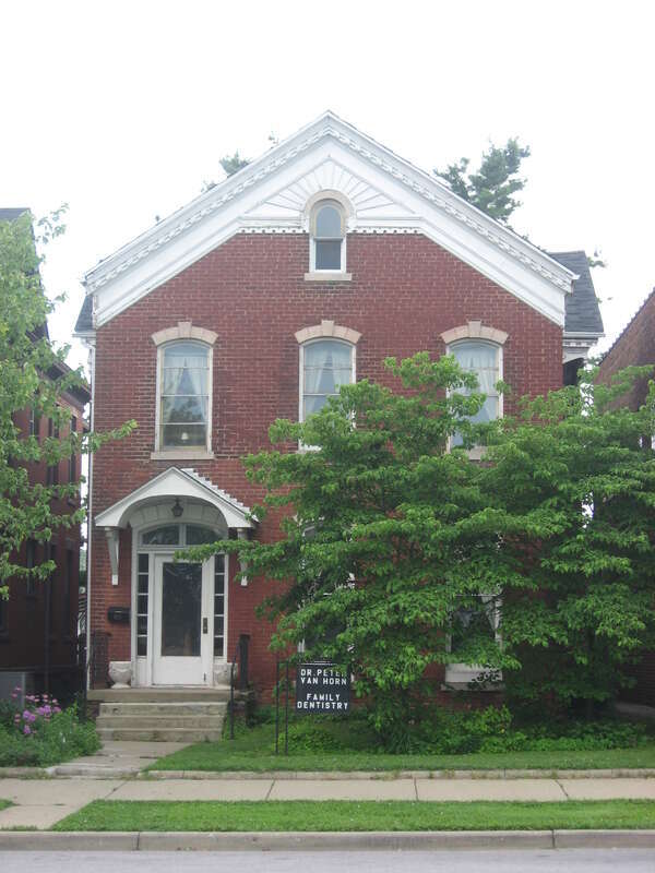 Front of the House at 823 Ohio Street in Terre Haute, Indiana, United States.  Built in 1880, it is listed on the National Register of Historic Places.