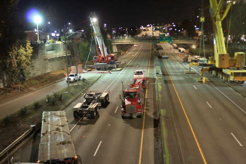 I-405 closed in preparation to hang the Flanders Crossing
