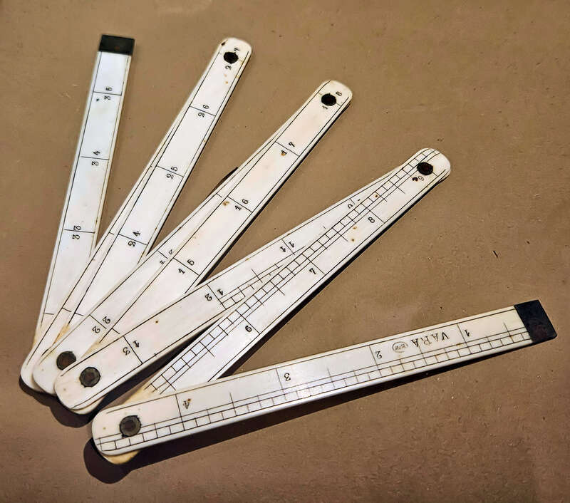 Vara (yardstick) made of ivory.  On display at Mission San Luis Rey, Oceanside, California, USA.