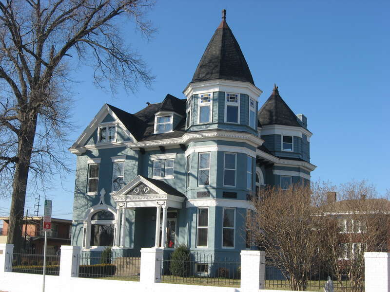 Front and eastern side of the James J. Sweeney House, located at 121 E. Fifth Street in Owensboro, Kentucky, United States.  Built in 1893, it is listed on the National Register of Historic Places.