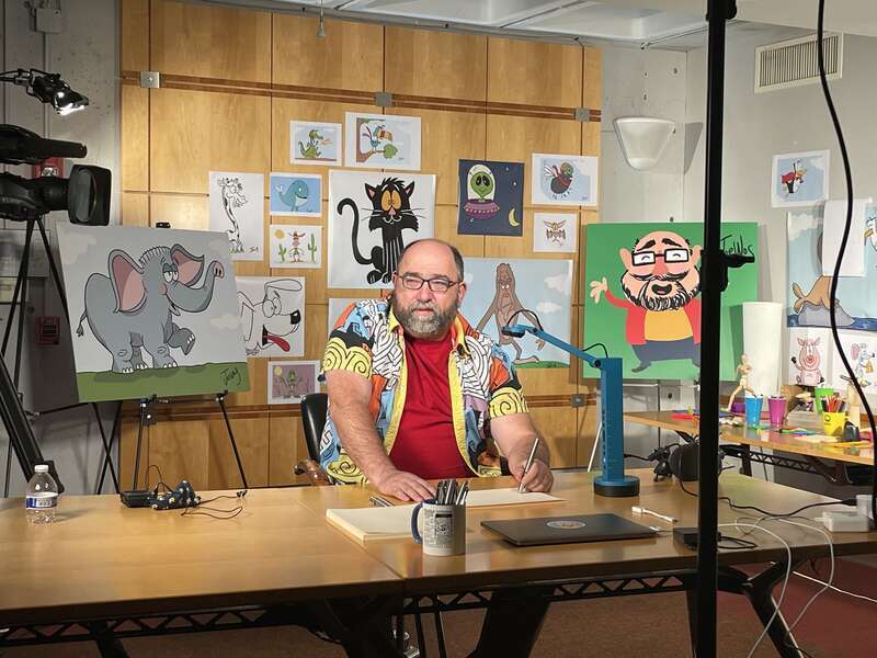 Joe on the set of Cartoon Academy at WQED studios Pittsburgh