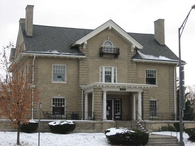 Front of the Johnson-Campbell House, located at 1203 E. Broad Street (U.S. Route 40) in Columbus, Ohio, United States.  Built in 1906 and since converted into a mental health center, it is listed on the National Register of Historic Places, and it is