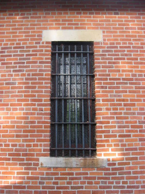 Window on the western side of the Johnstown Jail, located at 66 W. Pratt Street in Johnstown, Ohio, United States.  Built in 1888, it is listed on the National Register of Historic Places.