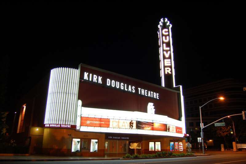 Kirk Douglas Theatre in Culver City, California. Clay, a hiphop musical based on various characters from the works of Shakespeare, is shown on the marquee.
