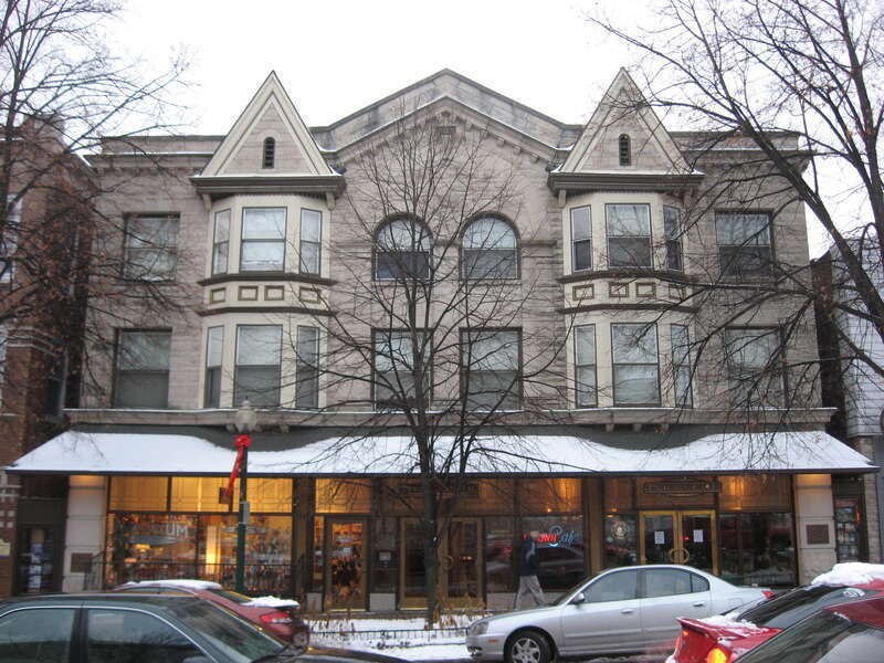 Front of the Allen Building, located at 104 E. Kirkwood Avenue in downtown Bloomington, Indiana, United States.  Built in 1907, it is part of the Courthouse Square Historic District, a historic district that is listed on the National Register of