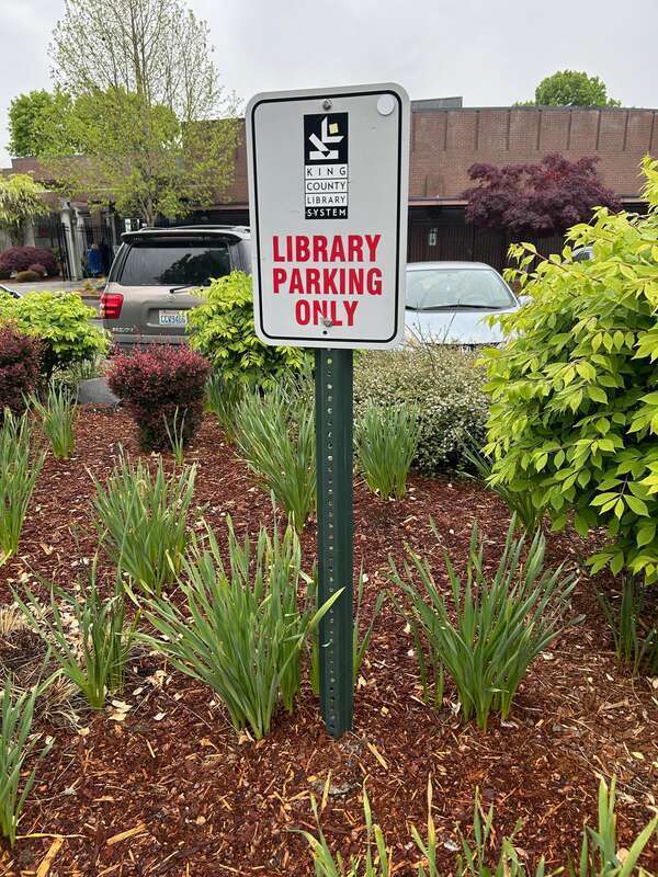 Library parking only sign at the Kent Regional Library in Kent, Washington.