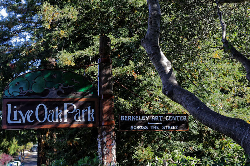 Neues in Redwoodholz geschnitztes Hinweisschild am Eingang des Parks