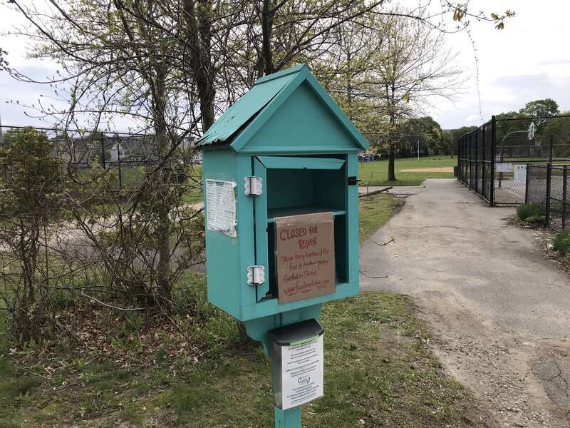Little free library, closed for repair, South Medford Massachusetts