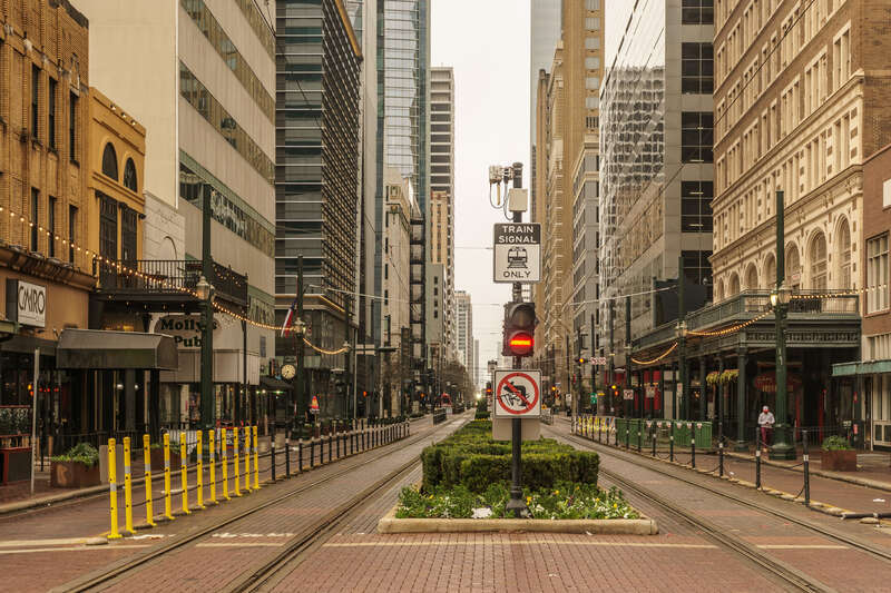 Looking down Main Street from Prairie Street, Houston, Texas