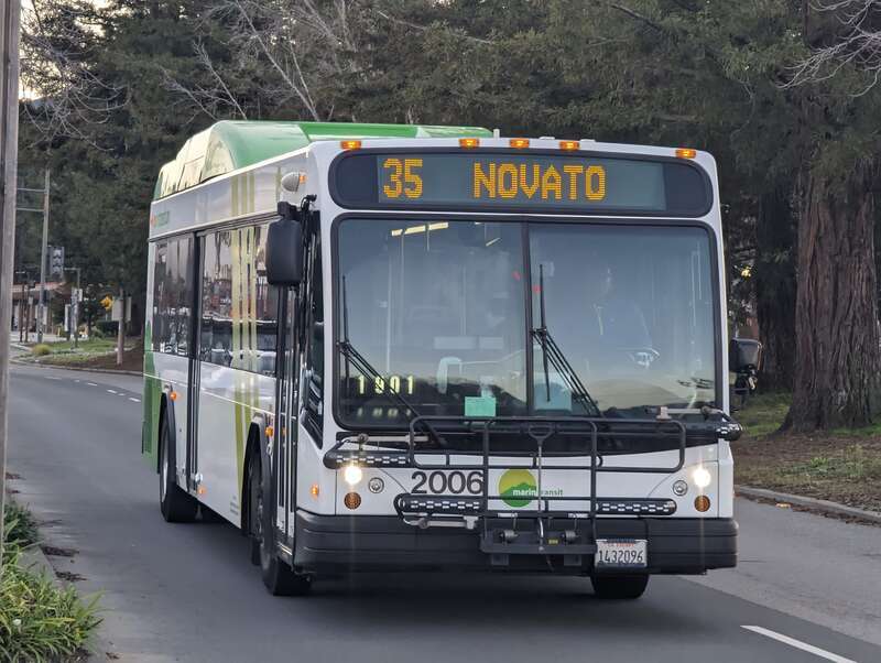 A Marin Transit Bus through Downtown Novato