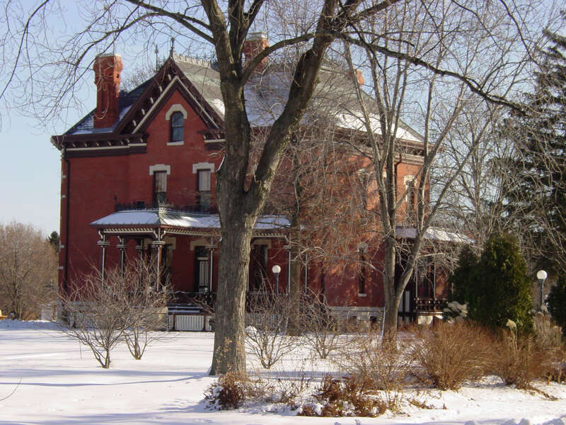 Exterior of the Martin-Mitchell Mansion within the Naper Settlement museum, view from Aurora Avenue, Naperville, Illinois, USA.