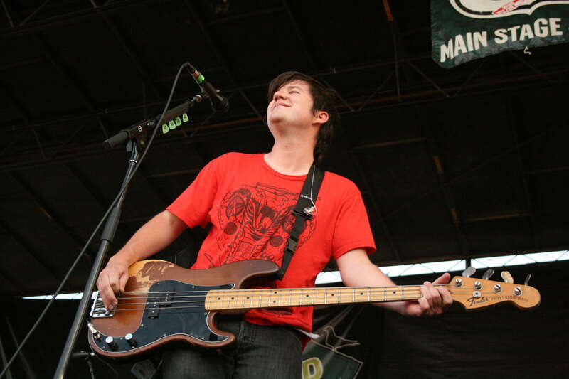 Matthew Taylor, bassist for Motion City Soundtrack, performing in August 2008.